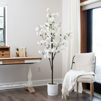 Image showing 5 th Nearly Natural 6 ft. Artificial Cherry Blossom Tree in White Decorative Planter