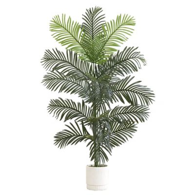 Nearly Natural 6 ft. Artificial Paradise Palm in White Decorative Planter