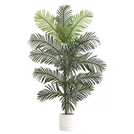 Nearly Natural 6 ft Artificial Paradise Palm in White Decorative Planter Artificial Plants & Flowers