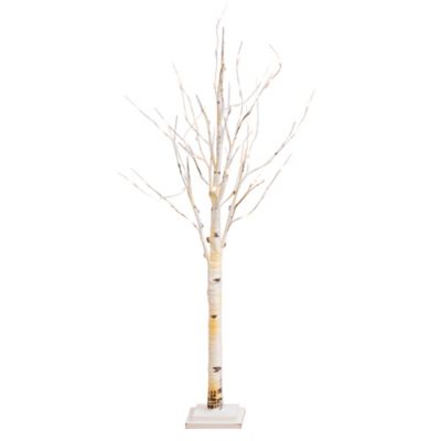 Nearly Natural 4 ft. Pre-Lit Artificial Birch Tree with 50 Warm White LED Lights