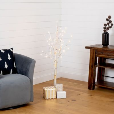 Image showing 6 th Nearly Natural 4 ft. Pre-Lit Artificial Birch Tree with 50 Warm White LED Lights