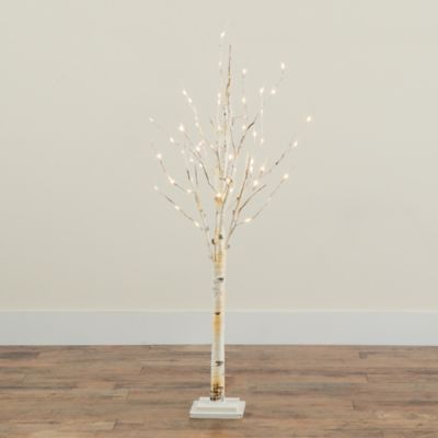 Image showing 8 th Nearly Natural 4 ft. Pre-Lit Artificial Birch Tree with 50 Warm White LED Lights