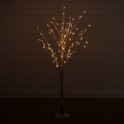Image showing  5 ft. Pre-Lit Artificial Birch Tree with 76 Warm White LED Lights