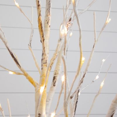 Image showing  5 ft. Pre-Lit Artificial Birch Tree with 76 Warm White LED Lights