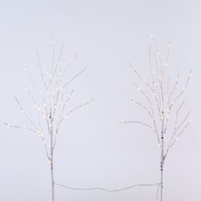 Image showing  2.5 ft. Pre-Lit Artificial White Birch Branches with Warm White 100 Micro LED Lights (Set of 2)