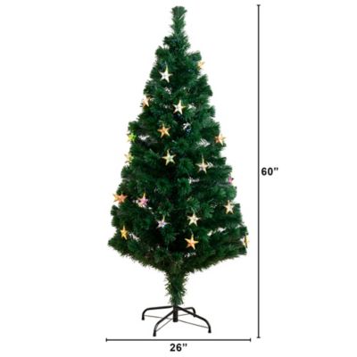 Image showing  5 ft. Pre-Lit Fiber Optic Artificial Christmas Tree with 60 Colorful Star-Shaped LED Lights