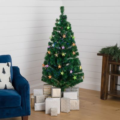Image showing 6 th Nearly Natural 5 ft. Pre-Lit Fiber Optic Artificial Christmas Tree with 60 Colorful Star-Shaped LED Lights