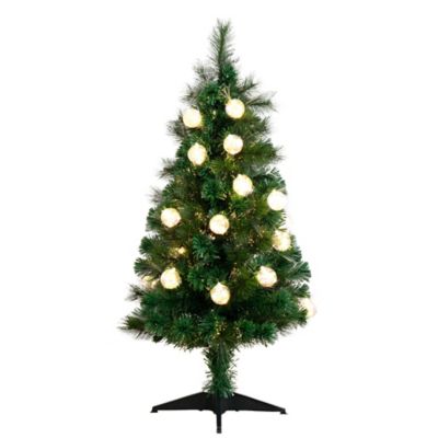 Nearly Natural 4 ft. Pre-Lit Fiber Optic Artificial Christmas Tree with Mixed Tips and 37 LED Warm White Ornament Lights