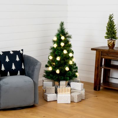 Image showing 6 th Nearly Natural 4 ft. Pre-Lit Fiber Optic Artificial Christmas Tree with Mixed Tips and 37 LED Warm White Ornament Lights