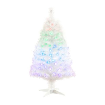 Nearly Natural 4 ft. White Pre-Lit LED Fiber Optic Artificial Christmas Tree with Remote Control Light Show