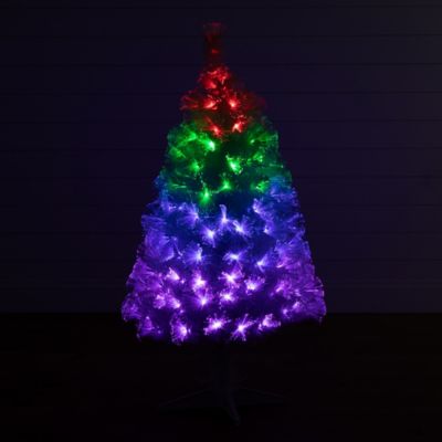 Image showing  4 ft. White Pre-Lit LED Fiber Optic Artificial Christmas Tree with Remote Control Light Show