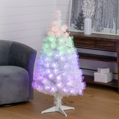 Image showing 7 th Nearly Natural 4 ft. White Pre-Lit LED Fiber Optic Artificial Christmas Tree with Remote Control Light Show