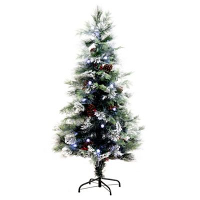 Nearly Natural 5 ft. Flocked Pre-Lit Fiber Optic Artificial Pinecone and Berries Christmas Tree with 48 White LED Lights