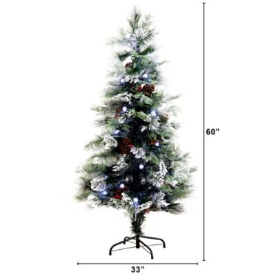 Image showing  5 ft. Flocked Pre-Lit Fiber Optic Artificial Pinecone and Berries Christmas Tree with 48 White LED Lights