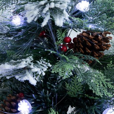 Image showing  5 ft. Flocked Pre-Lit Fiber Optic Artificial Pinecone and Berries Christmas Tree with 48 White LED Lights