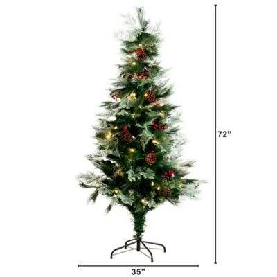 Image showing  6 ft. Pre-Lit Fiber Optic Artificial Pinecone and Berries Christmas Tree with 64 Warm White LED Lights