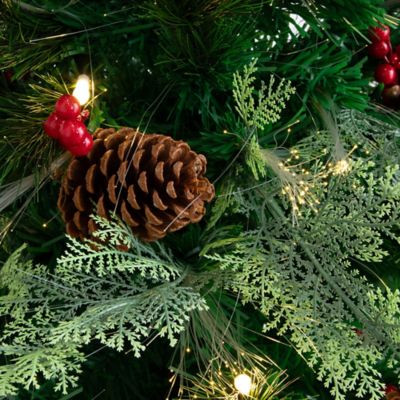 Image showing  6 ft. Pre-Lit Fiber Optic Artificial Pinecone and Berries Christmas Tree with 64 Warm White LED Lights