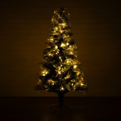 Image showing  6 ft. Pre-Lit Fiber Optic Artificial Pinecone and Berries Christmas Tree with 64 Warm White LED Lights