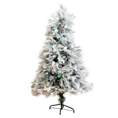 Nearly Natural 5 ft. Flocked Pre-Lit LED Fiber Optic Artificial Pinecone and Berries Christmas Tree