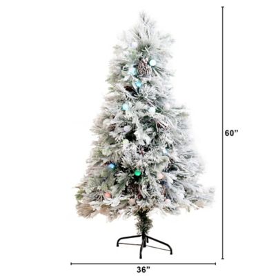 Image showing  5 ft. Flocked Pre-Lit LED Fiber Optic Artificial Pinecone and Berries Christmas Tree