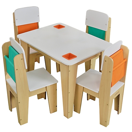 KidKraft Pocket Storage Table and 4 Chair Wooden Furniture Set