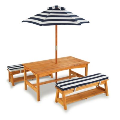 KidKraft Outdoor Wooden Table & Benches with Cushions & Umbrella
