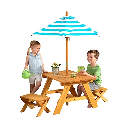 KidKraft Outdoor Wooden Table & Bench Set, Striped Umbrella