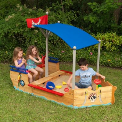 Image showing  Wooden Pirate Sandbox with Canopy, Covered Kid's Sandbox