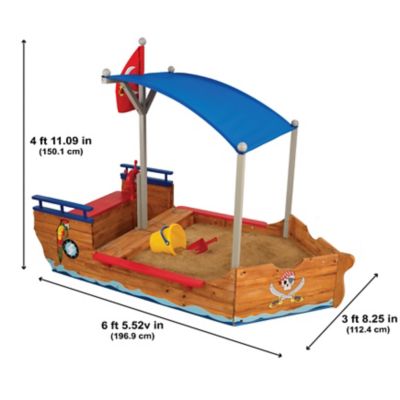 Image showing 5 th KidKraft Wooden Pirate Sandbox with Canopy, Covered Kid's Sandbox
