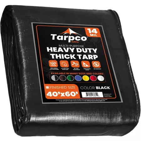 Tarpco Heavy Duty 14 Mil Polyethylene Safety Tarp Waterproof UV Resistant Tear Proof 40x60 Black TS-106-40X60 Tarps