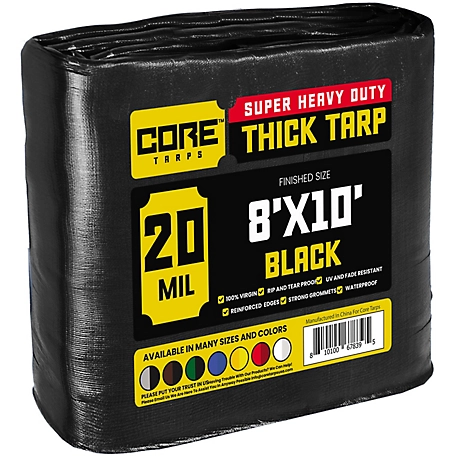 Core Tarps Polyethylene Heavy Duty 20 Mil Tarp, Waterproof, UV Resistant, Rip and Tear Proof, 8 x 10 Black, CT-706-8x10