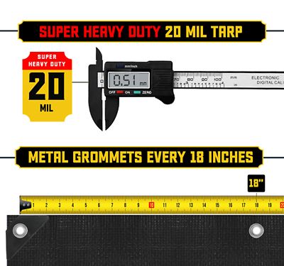 Image showing  Polyethylene Heavy Duty 20 Mil Tarp, Waterproof, UV Resistant, Rip and Tear Proof, 10 x 12 Black, CT-706-10x12