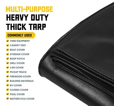 Image showing 5 th Core Tarps 10 ft. x 20 ft. Heavy-Duty Waterproof UV-Resistant Rip- and Tear-Proof Polyethylene Tarp, 20 Mil, Black