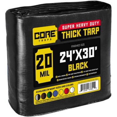 Core Tarps 24 ft. x 30 ft. Heavy-Duty Waterproof UV-Resistant Rip- and Tear-Proof Polyethylene Tarp, 20 Mil, Black