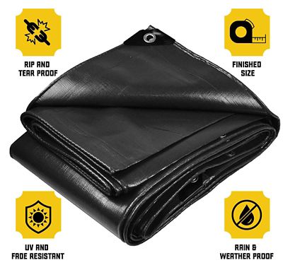 Image showing  20 ft. x 20 ft. Heavy-Duty Waterproof UV-Resistant Rip- and Tear-Proof Polyethylene Tarp, 20 mil, Black