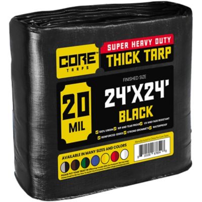 Core Tarps Polyethylene Heavy Duty 20 Mil Tarp, Waterproof, UV Resistant, Rip and Tear Proof, 24 x 24 Black, CT-706-24x24
