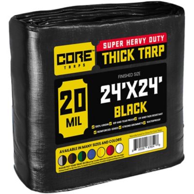 Core Tarps 24 ft. x 24 ft. Heavy-Duty Waterproof UV-Resistant Rip- and Tear-Proof Polyethylene Tarp, 20 Mil, Black