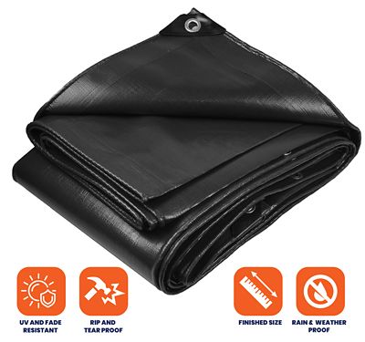 Image showing  Polyethylene Heavy Duty 14 Mil Tarp, Waterproof, UV Resistant, Rip and Tear Proof, 12 x 25, Black, TS-106-12X25