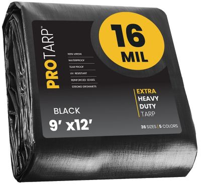 Protarp Polyethylene Heavy Duty 16 Mil Tarp, Waterproof, UV Resistant, Rip and Tear Proof, 9 x 12, Black, PT-106-9X12