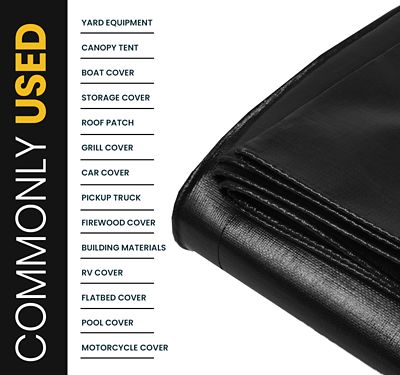 Image showing  Polyethylene Heavy Duty 16 Mil Tarp, Waterproof, UV Resistant, Rip and Tear Proof, 10 x 10, Black, PT-106-10X10