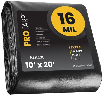 Protarp Polyethylene Heavy Duty 16 Mil Tarp, Waterproof, UV Resistant, Rip and Tear Proof, 10 x 20, Black, PT-106-10X20