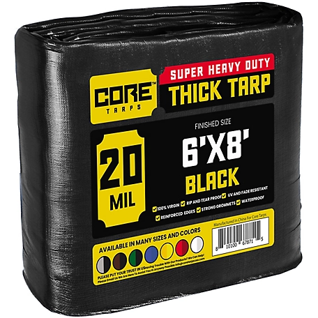 Core Tarps Polyethylene Heavy Duty 20 Mil Tarp, Waterproof, UV Resistant, Rip and Tear Proof, 6 x 8 Black, CT-706-6x8