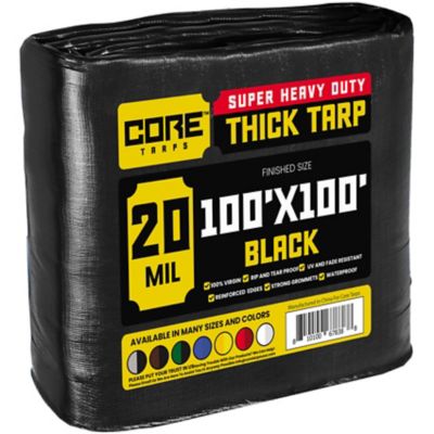 Core Tarps Polyethylene Heavy Duty 20 Mil Tarp, Waterproof, UV Resistant, Rip and Tear Proof, 100 x 100 Black, CT-706-100x100