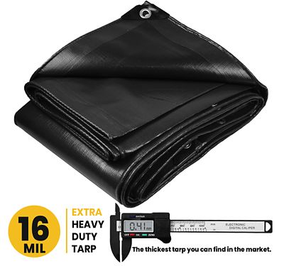 Image showing  Polyethylene Heavy Duty 16 Mil Tarp, Waterproof, UV Resistant, Rip and Tear Proof, 6 x 8 Black, PT-106-6X8