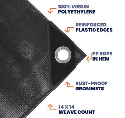 Image showing  Polyethylene Heavy Duty 14 Mil Tarp, Waterproof, UV Resistant, Rip and Tear Proof, 24 x 30, Black, TS-106-24X30