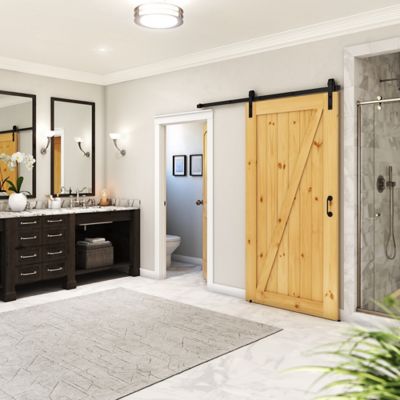 Image showing  36 in. x 96 in. Z-Shape Knotty Pine Barn Door Slab