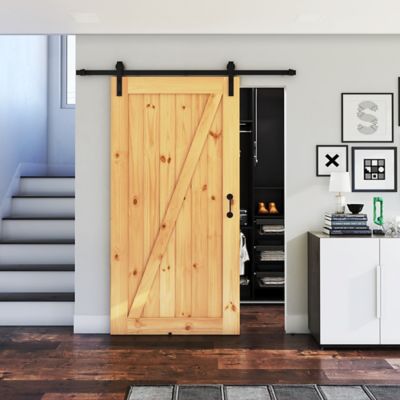 Image showing  36 in. x 96 in. Z-Shape Knotty Pine Barn Door Slab