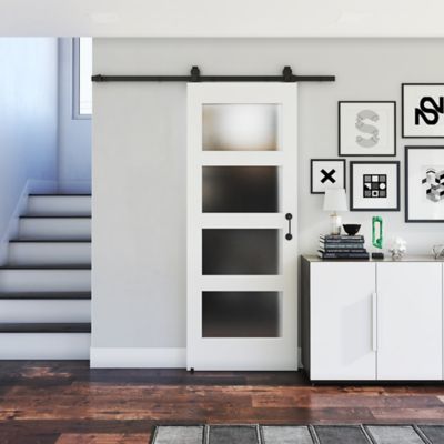 Image showing  Frosted Glass 4-Lite Shaker Barn Door Slab, 32 in. x 84 in.