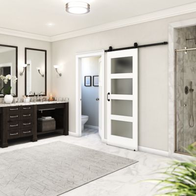 Image showing 5 th EightDoors 36 in. x 84 in. Frosted Glass 4-Lite Shaker Barn Door Slab