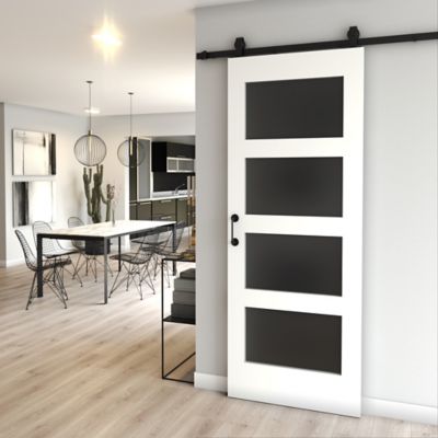 Image showing  36 in. x 96 in. Frosted Glass 4-Lite Shaker Barn Door Slab